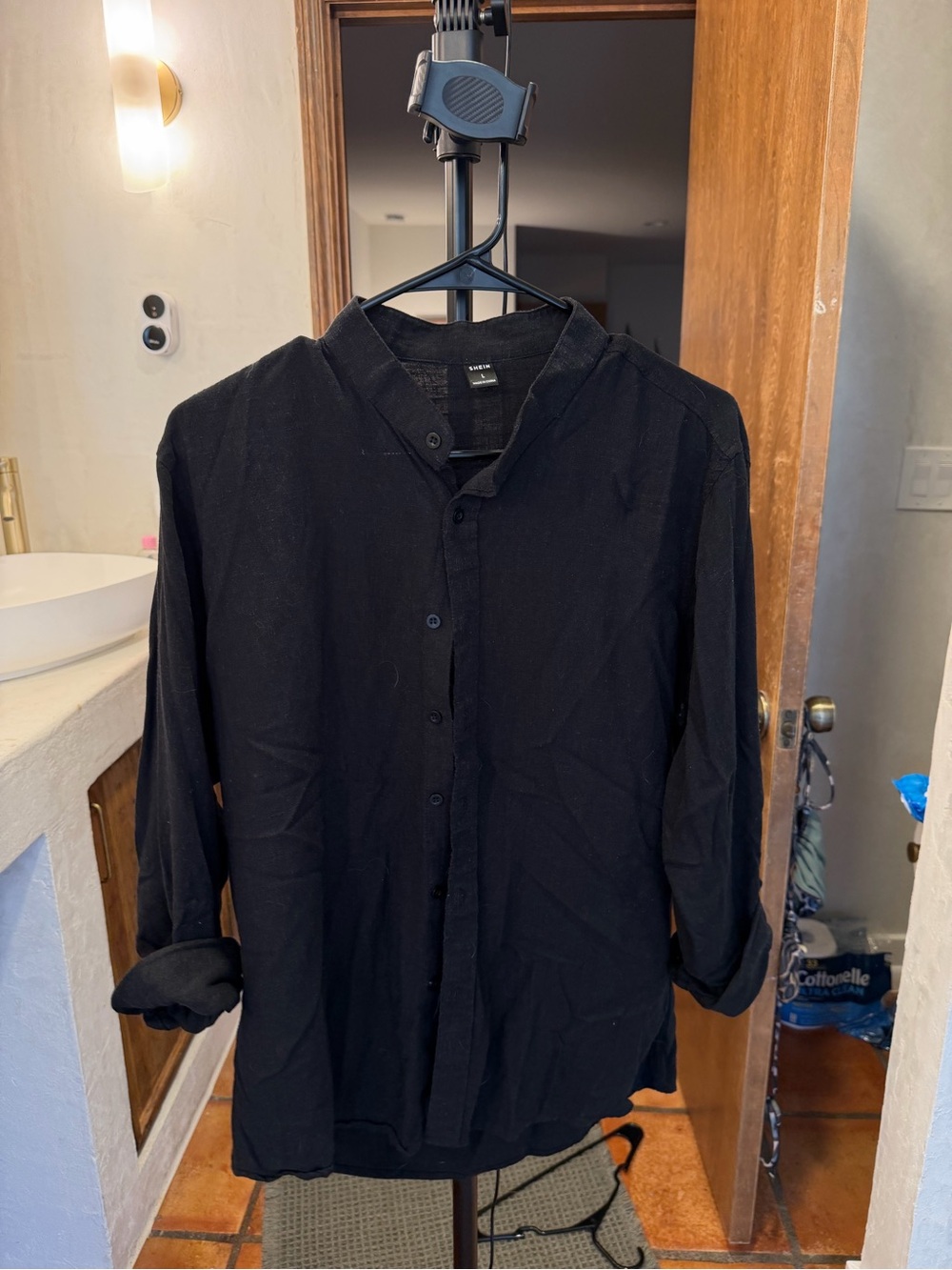 Men's Black Band Collar Shirt